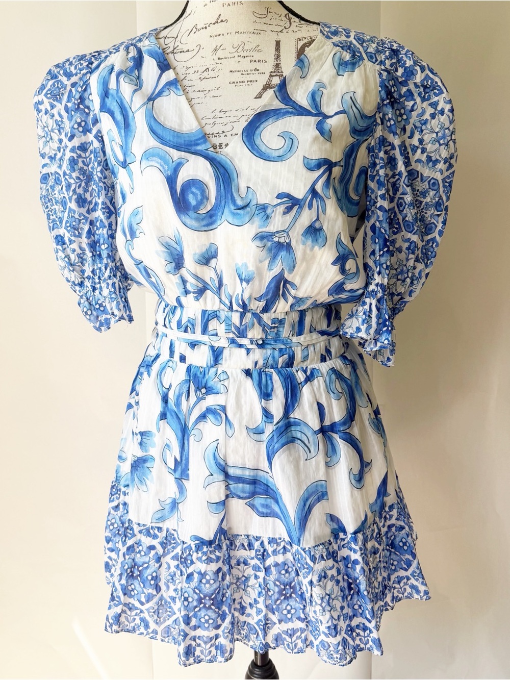 Ramy Brook Blue and White Floral Mini Dress size S